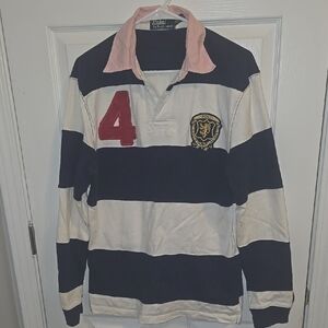 Polo Ralph Lauren Navy and White Striped Rugby Shirt
